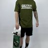camiseta grizzly masculina stamp verde militar escrita branca 1