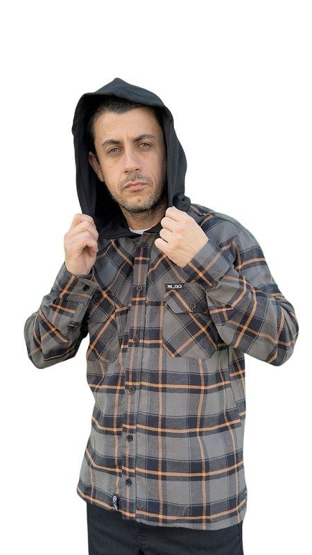 Camisa Flanela Manga Longa LRG Only One Preta Xadrez Laranja