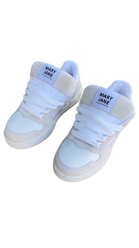Tênis Feminino Mary Jane M99 Fat Lace Skate Low Branco Cinza
