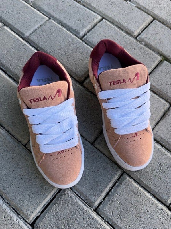Tênis Tesla Hertz Fat Lace Salmão Vinho Solado Branco - Mahai Shop