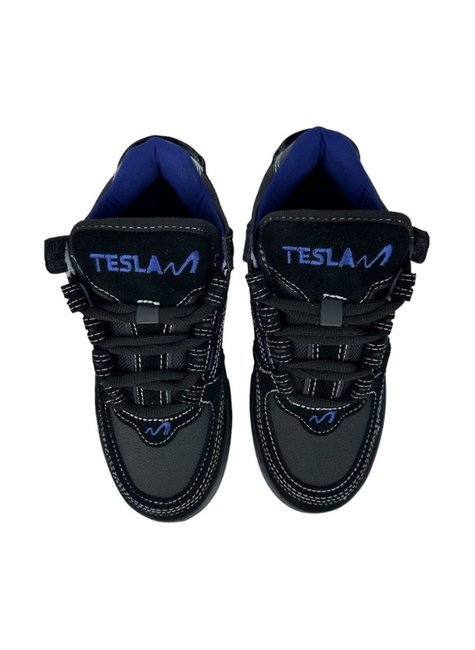 tenis tesla coil preto azul linhas brancas 4