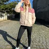 jaqueta feminina puffer code candy rosa bege 8