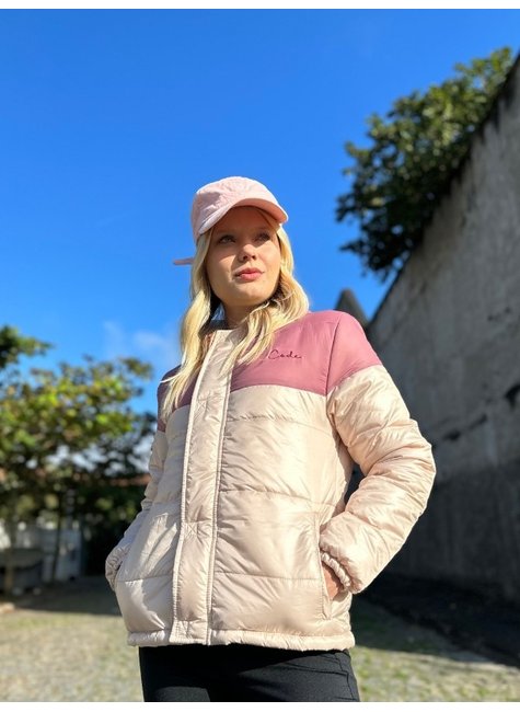 jaqueta feminina puffer code candy rosa bege 10