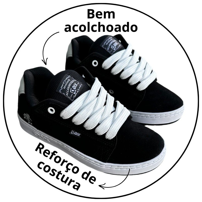 tenis qix allan mesquista collab chorao preto solado branco descricao 2