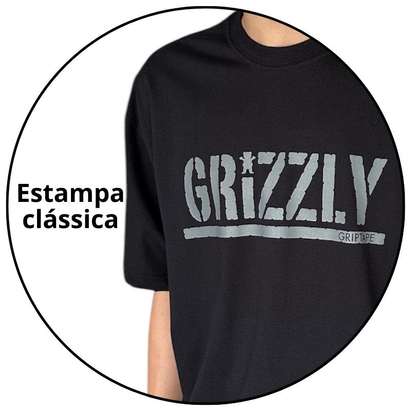 camiseta masculina grizzly og stamp tee preta descricao 1