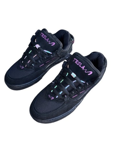 tenis tesla coil preto roxo refletivo 3