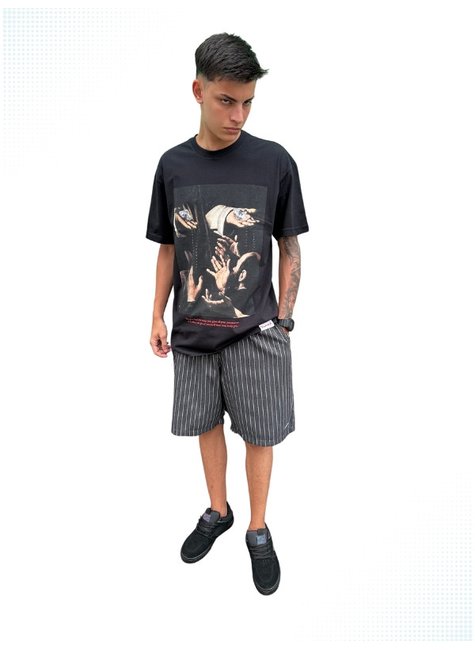 bermuda elastico sarja federal art cinza listras brancas 1