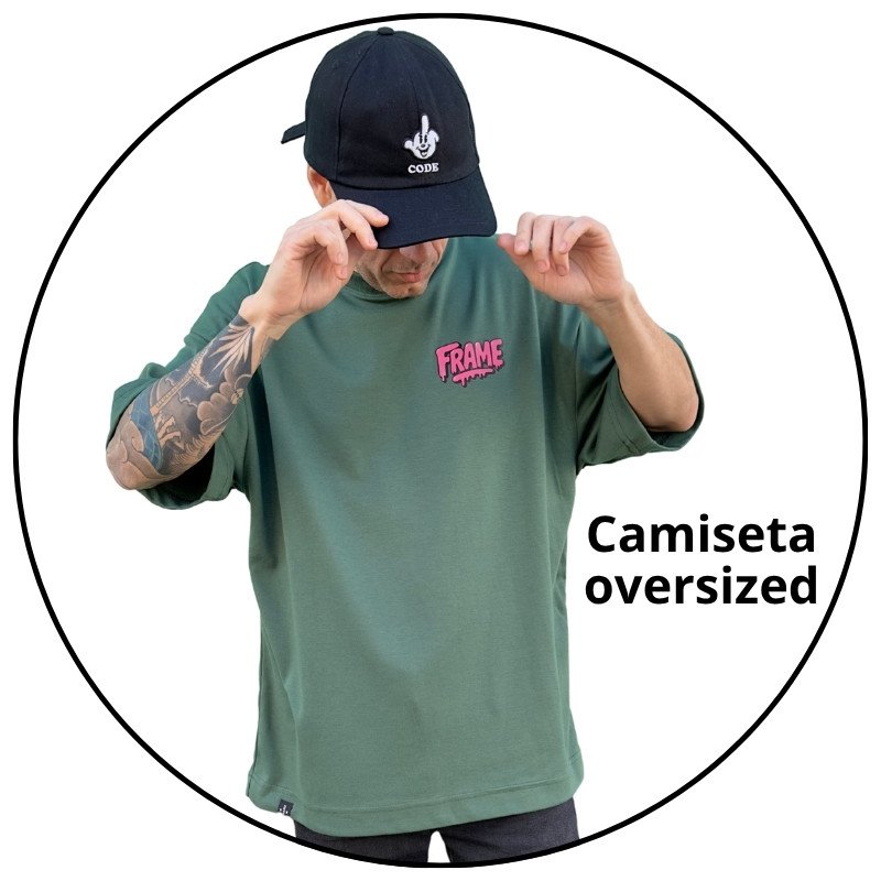 camiseta masculina oversized frame dont fuck it up verde militar descricao 1