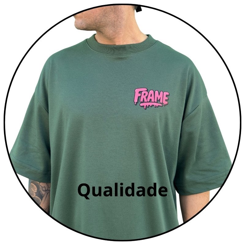 camiseta masculina oversized frame dont fuck it up verde militar descricao 2