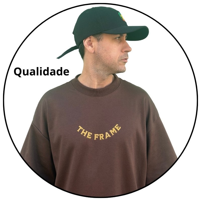 camiseta masculina oversized frame isqueiro marrom descricao 2