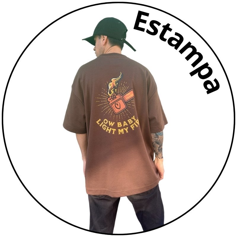 camiseta masculina oversized frame isqueiro marrom descricao 3
