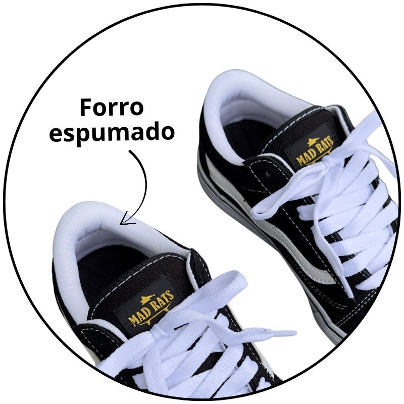 tenis mad rats old school preto sola branca descricao 3