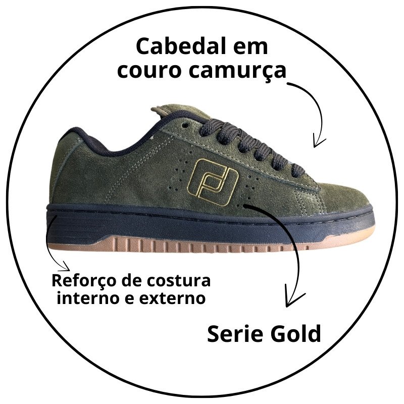 tenis freeday jab camurca serie gold verde militar preto descricao 1