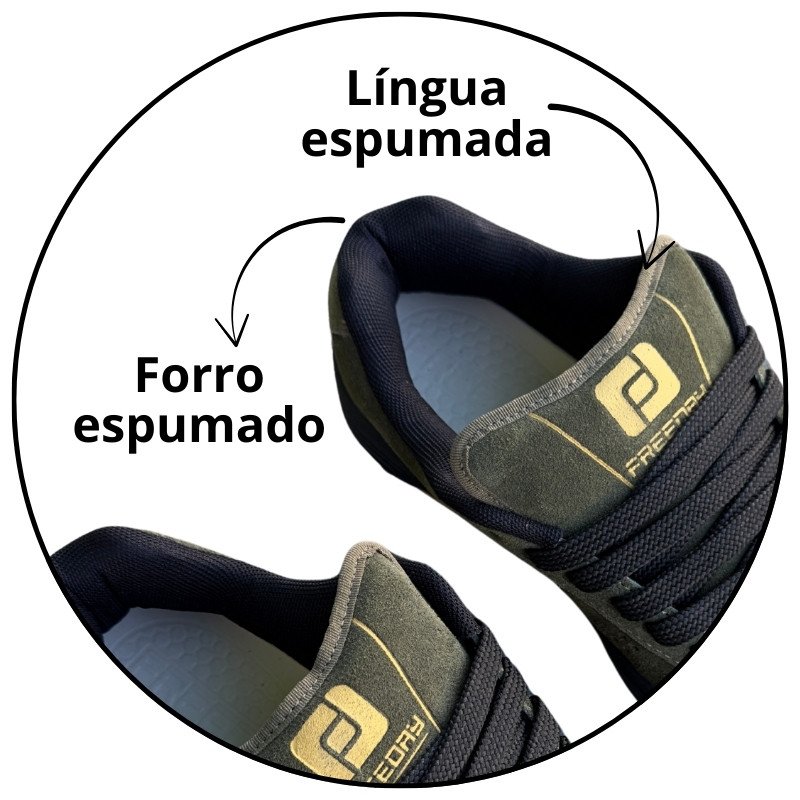 tenis freeday jab camurca serie gold verde militar preto descricao 2