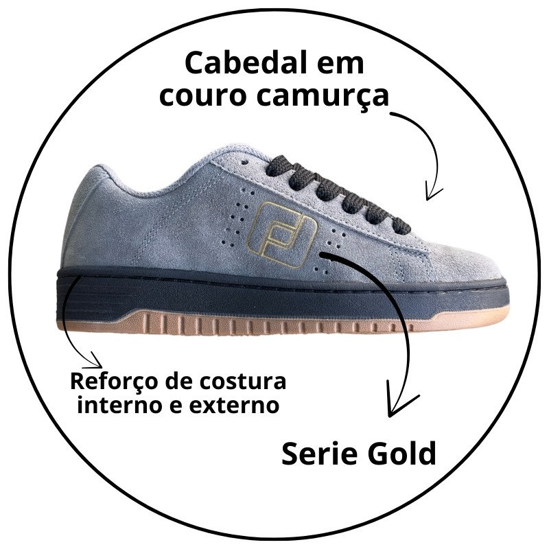 tenis freeday jab camurca serie gold cinza preto descricao 1