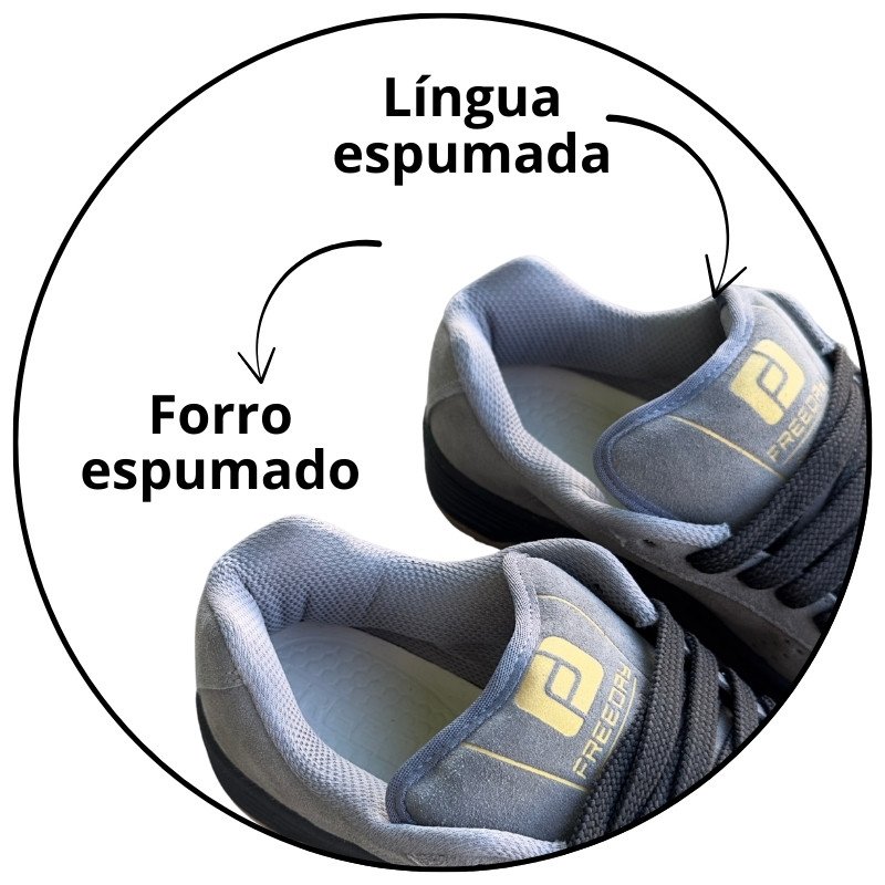 tenis freeday jab camurca serie gold cinza preto descricao 2