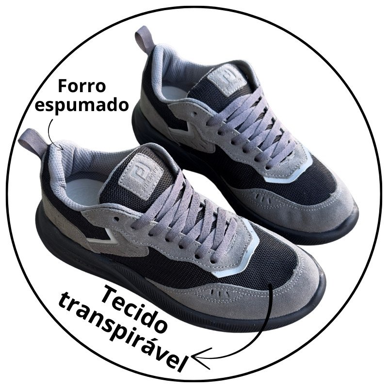 tenis freeday track suit esportivo preto cinza descricao 2