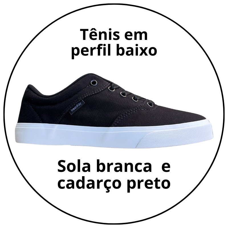 tenis freeday flip eco lona preto solado branco descricao 1