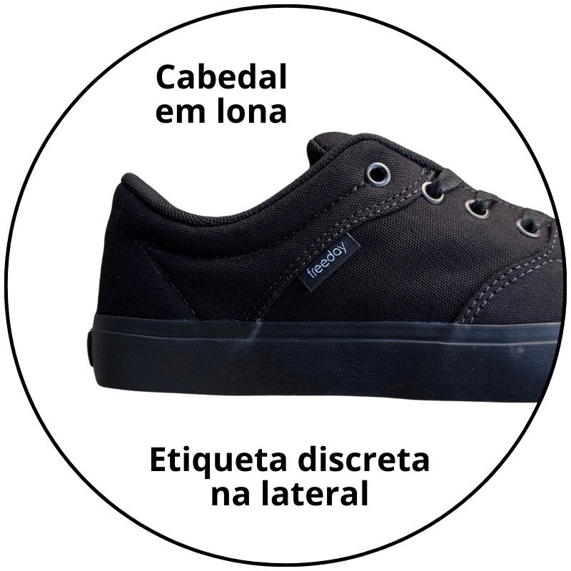 tenis freeday flip eco lona preto solado preto descricao 3