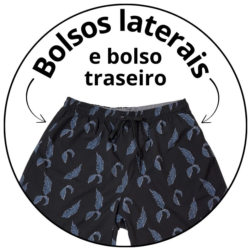short banho masculino mahai plumas preto descricao 2