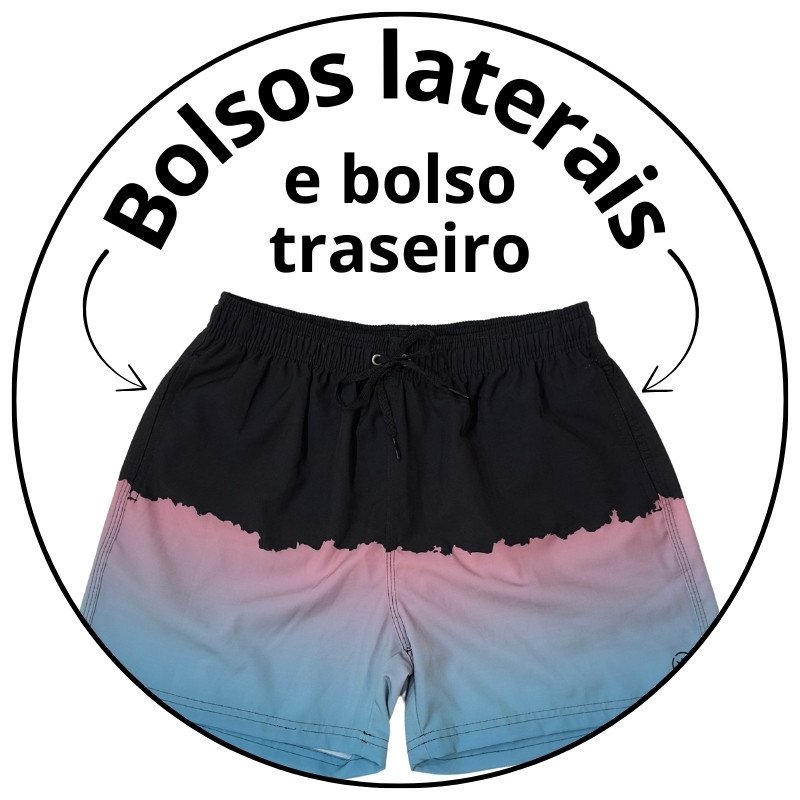 short banho masculino mahai degrade azul rosa preto descricao 2