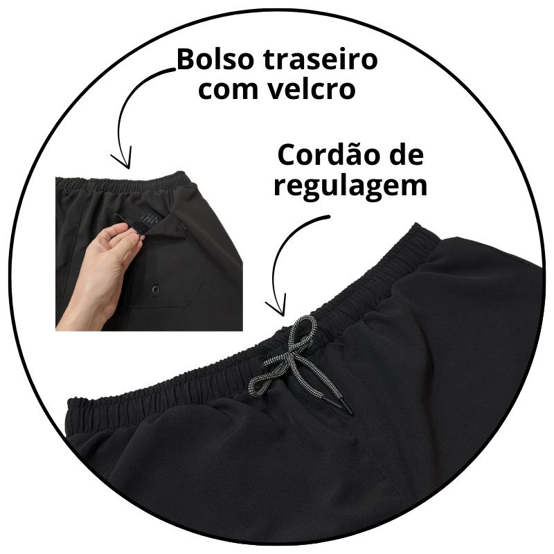 bermuda masculina elastico plus size freesurf classic preta descricao 2