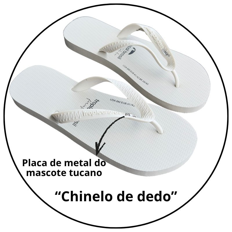 chinelo unissex tropical brasil branco placa metal tucano descricao 1