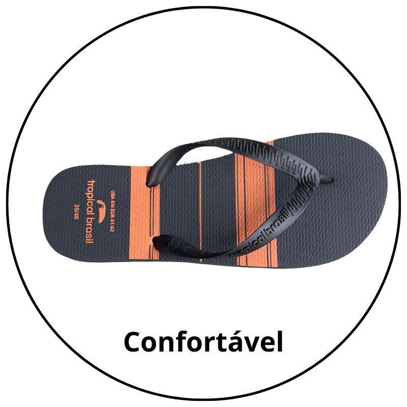 chinelo unissex tropical brasil preto laranja descricao 2
