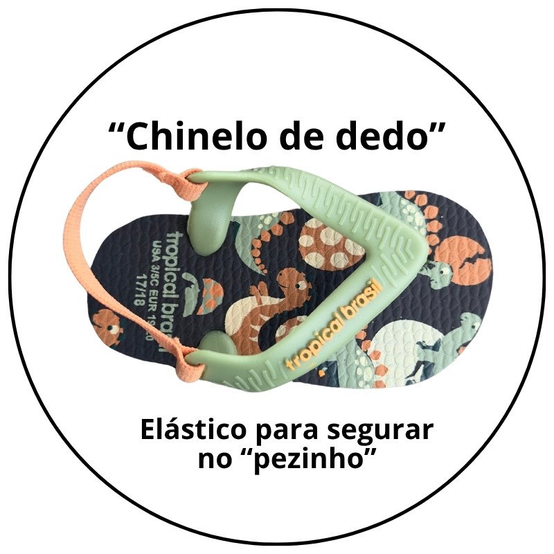 chinelo infantil baby tropical brasil preto verde dinossauro descricao 1