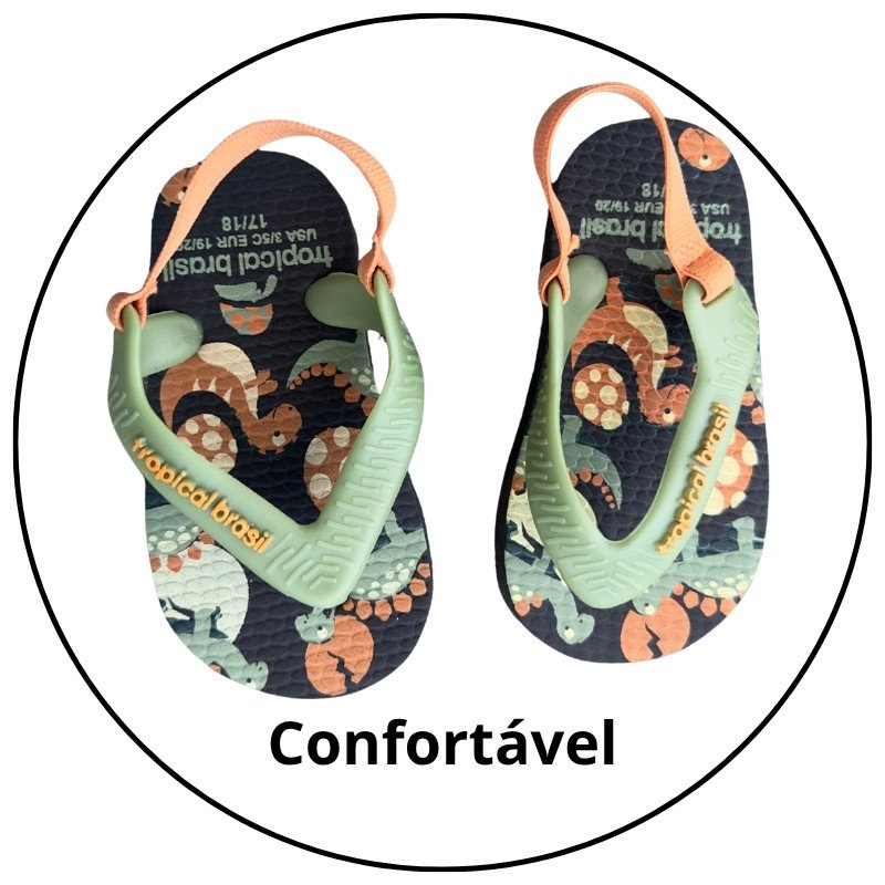 chinelo infantil baby tropical brasil preto verde dinossauro descricao 2