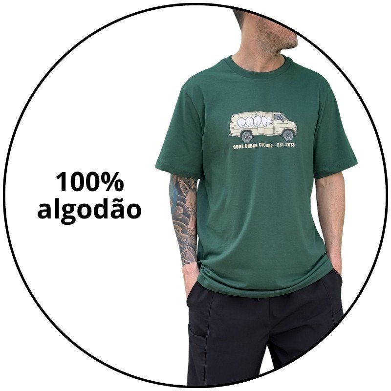 camiseta masculina code company furgao verde descricao 3