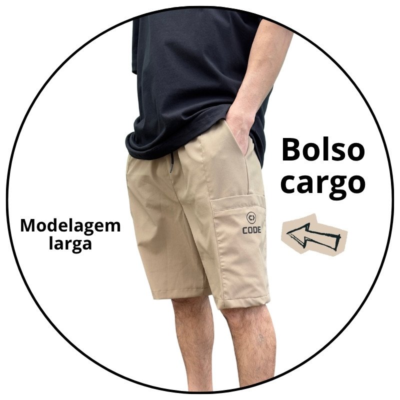 bermuda masculina elastico code trail caqui descricao 1