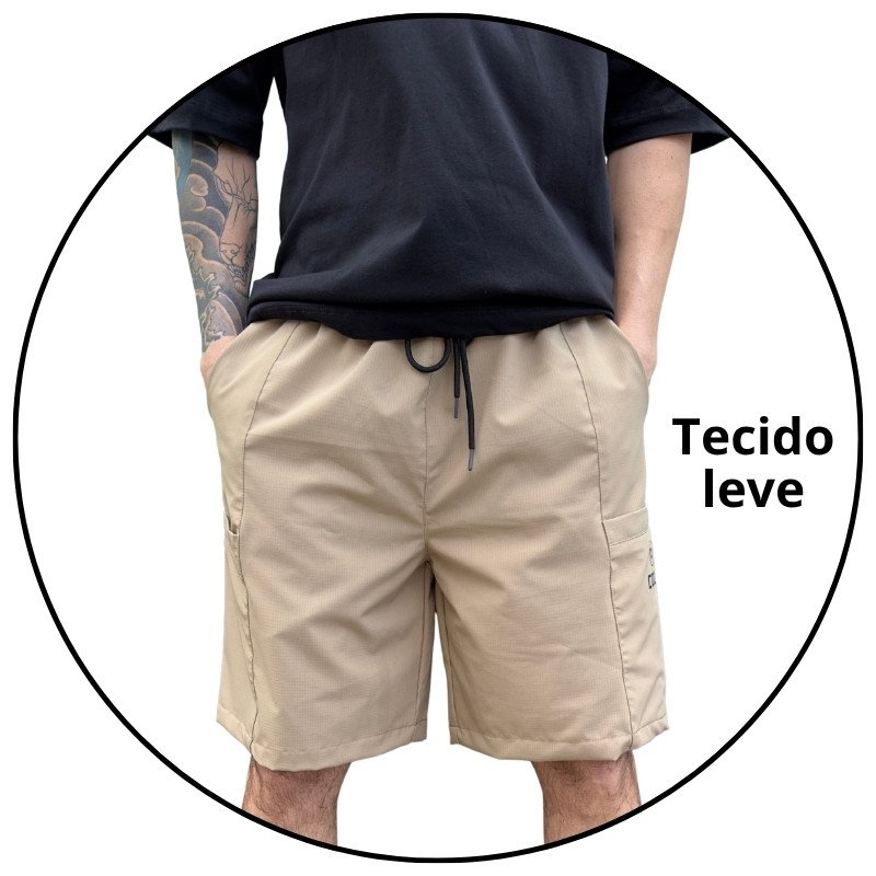 bermuda masculina elastico code trail caqui descricao 2