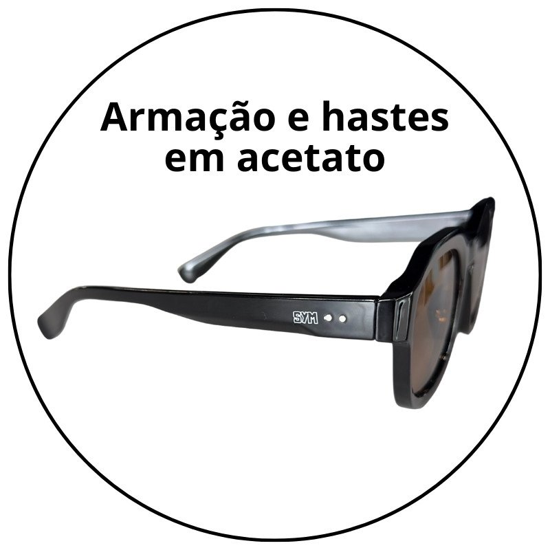 oculos de sol sym preto brilho lente marrom sym12 descricao 2