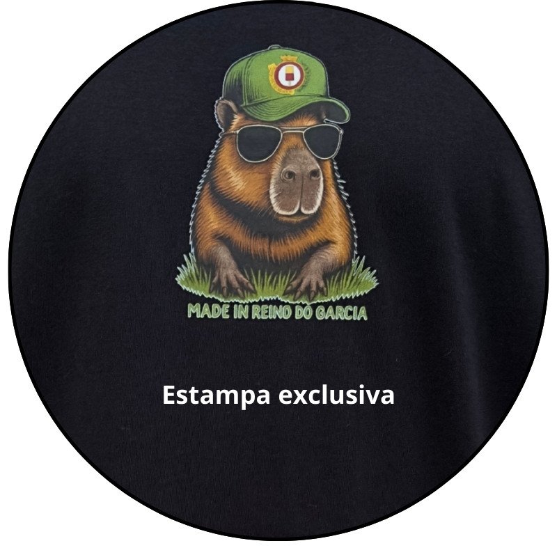 camiseta masculina reino do garcia capivara made in reino preta descricao