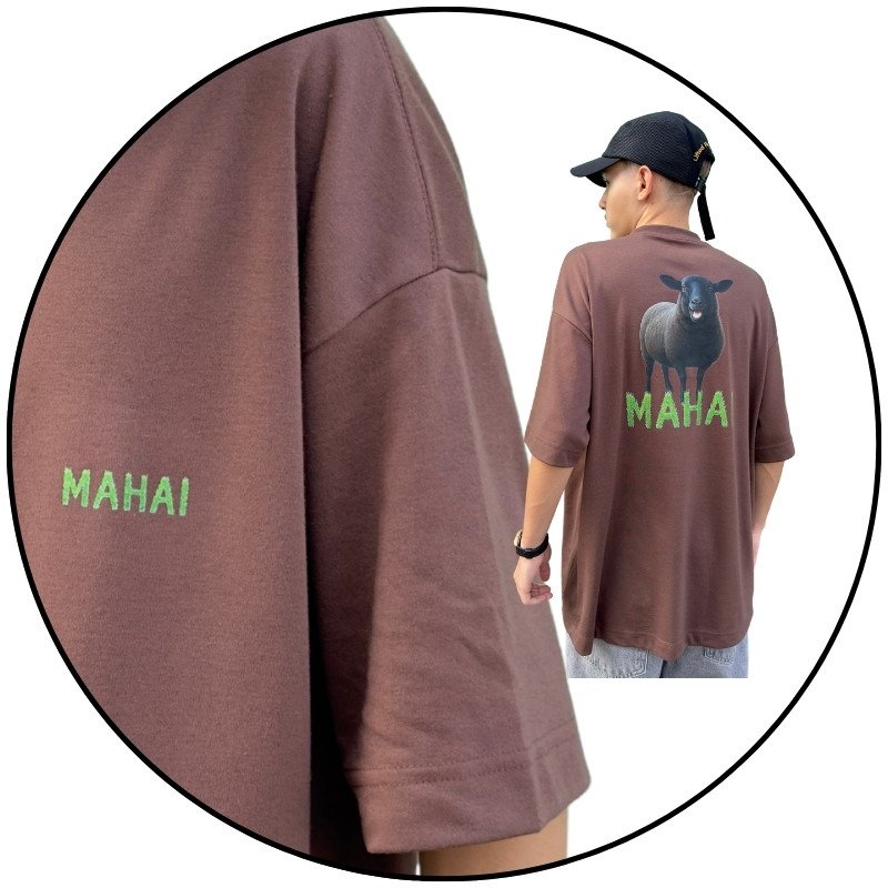 camiseta masculina oversized mahai ovelha negra marrom descricao 3