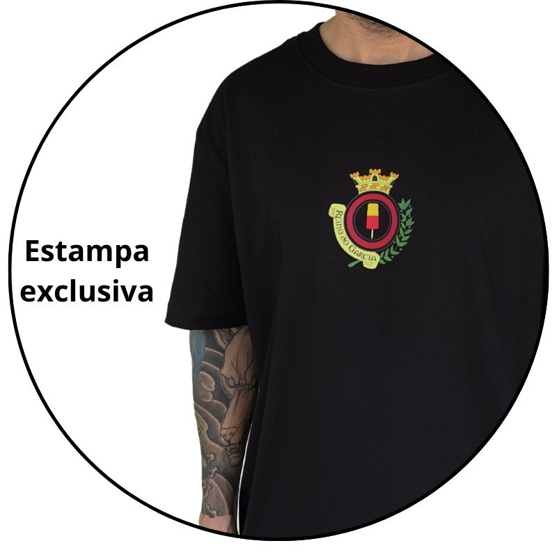 camiseta masculina reino do garcia brasao preta descricao