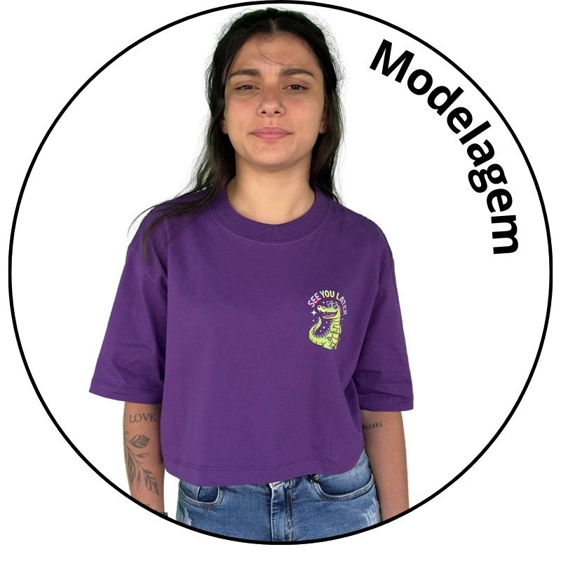 cropped camiseta street mahai jacare see you later roxo descricao 1