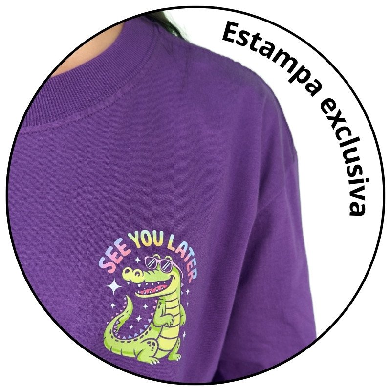 cropped camiseta street mahai jacare see you later roxo descricao 2