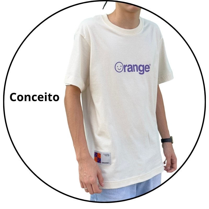 camiseta masculina orange core smile bege descricao 1