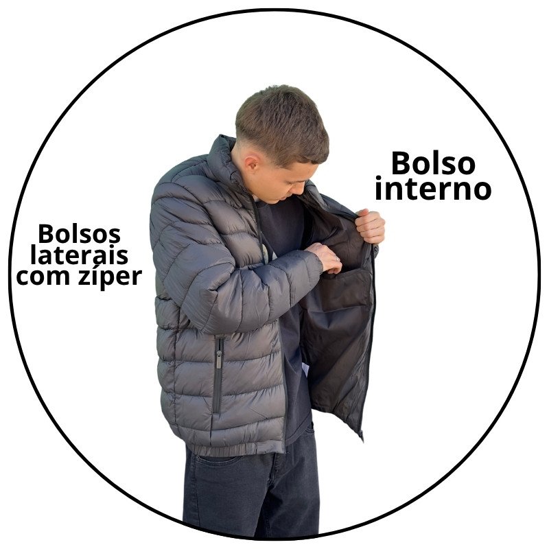 jaqueta masculina puffer open shock cinza chumbo descricao 2