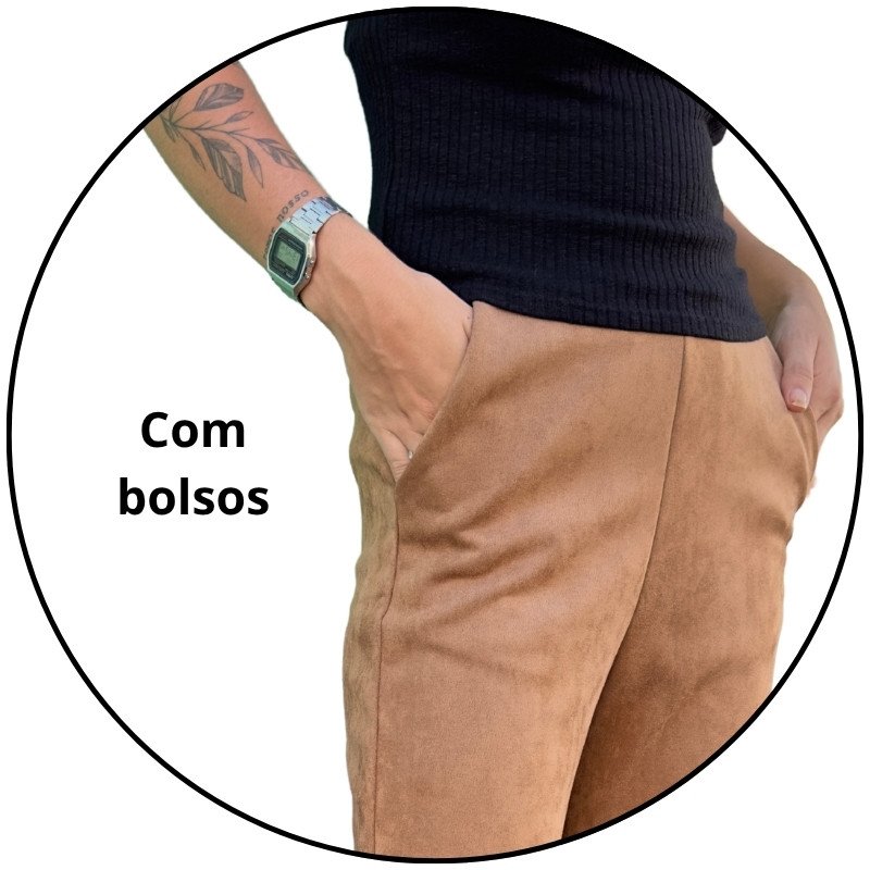 calca feminina reta suede iana marrom descricao 3