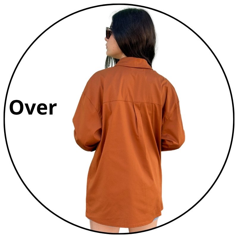 camisa feminina over tricoline iana marrom telha descricao 1