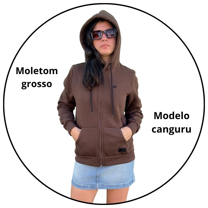 casaco moletom canguru aberto feminino freesurf tag marrom descricao 1
