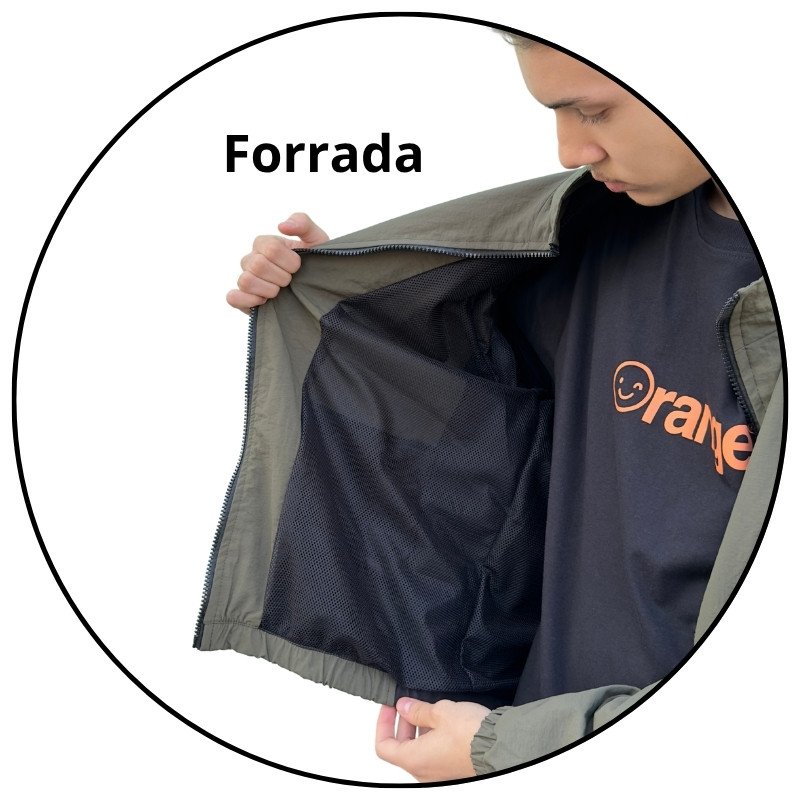 jaqueta leve corta vento orange core verde preto descricao 2