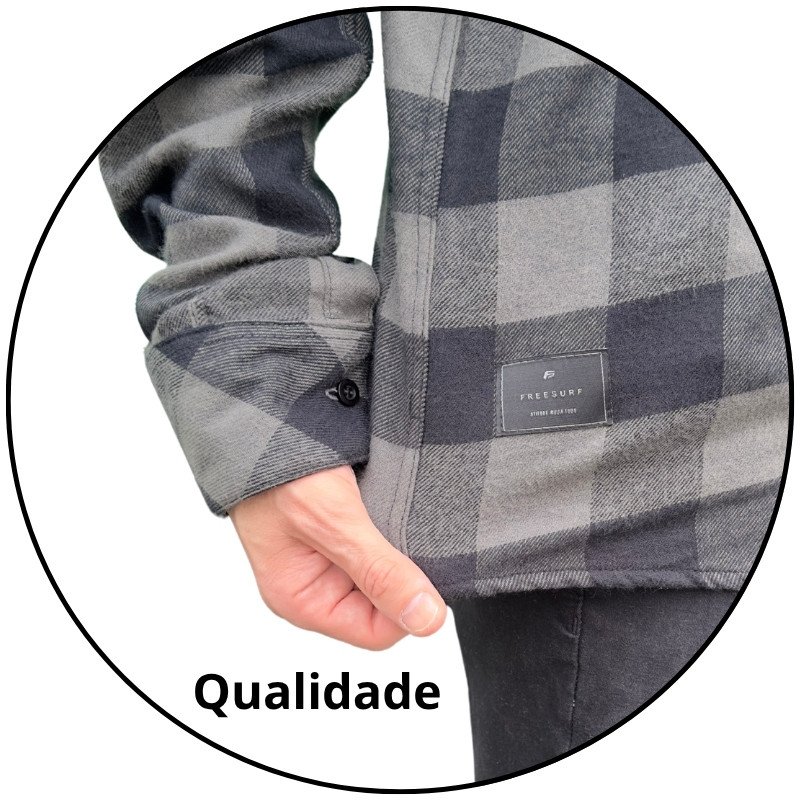 camisa flanela masculina freesurf buffalo xadrez preta cinza descricao 3