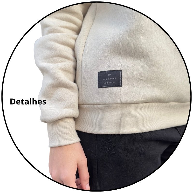 casaco moletom feminino gola careca freesurf logo bege descricao 3