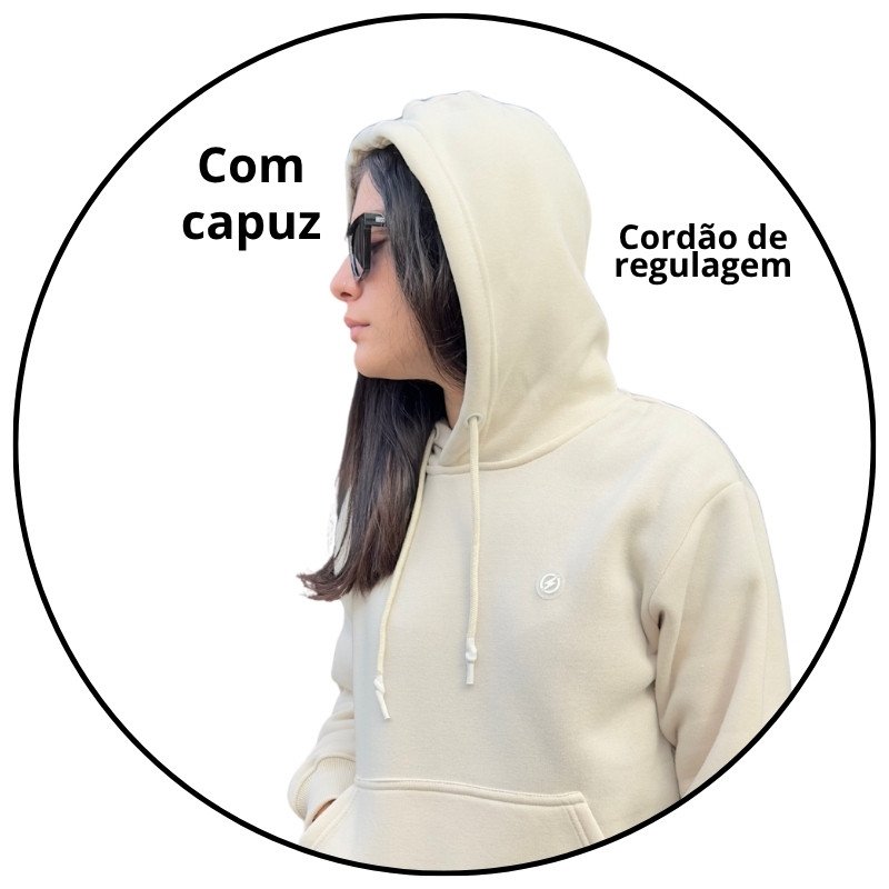 casaco moletom canguru feminino open shock bege descricao 1