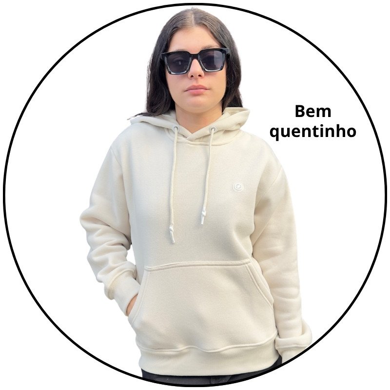 casaco moletom canguru feminino open shock bege descricao 3