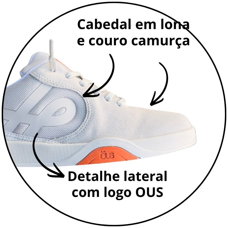 tenis ous imigrante cinza gelo laranja descricao 3